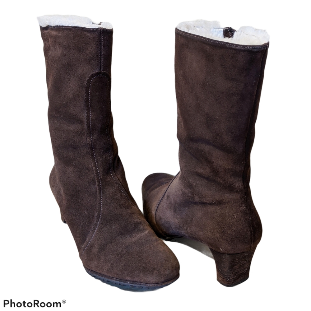 COLE HAAN Brown Suede Calf Boots Sherpa Lined